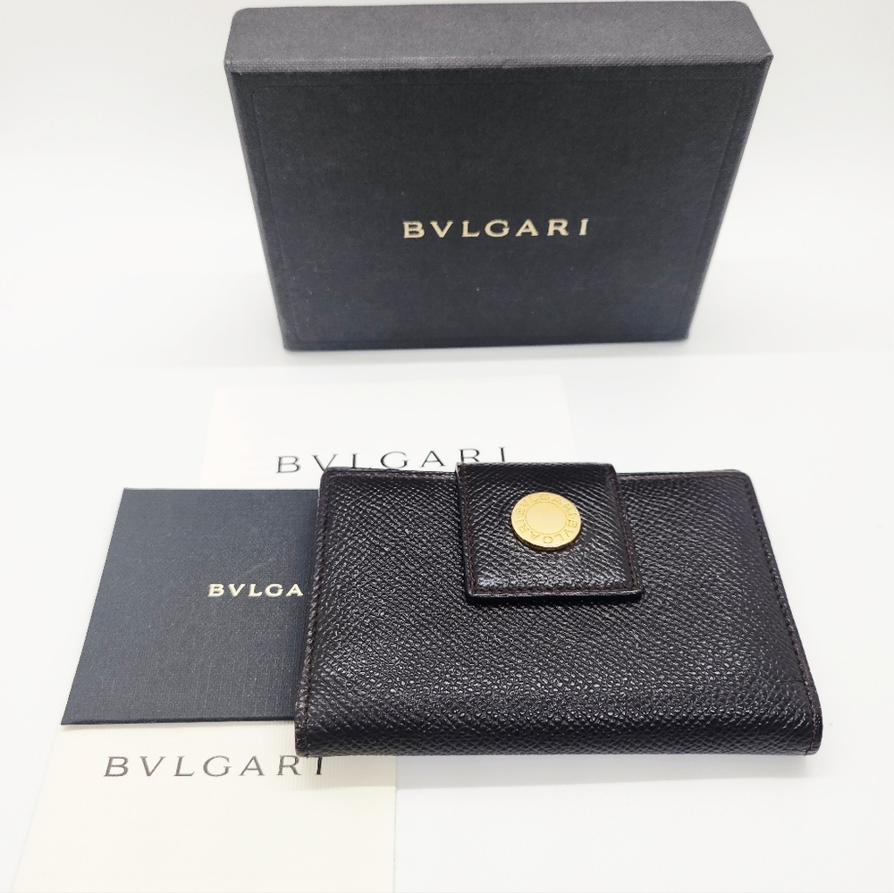 Bvlgari Dark Brown Leather Compact Bifold Wallet